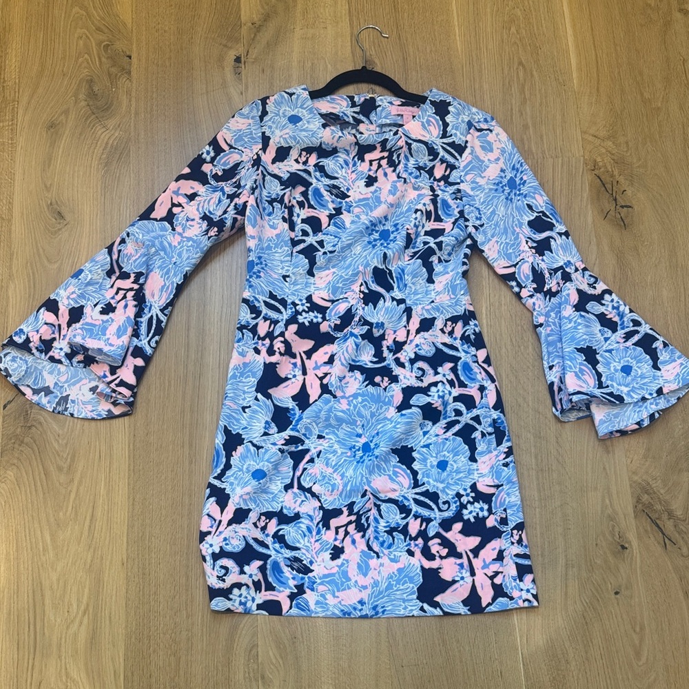 Lilly Pulitzer Kayla Stretch Navy and Light Pink Floral Dress Size 2 - Picture 6 of 7